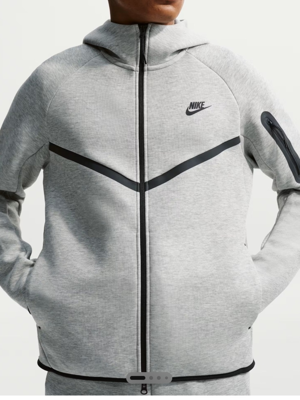 Nike Light Gray Tech Zip Hoodie with Black Accents